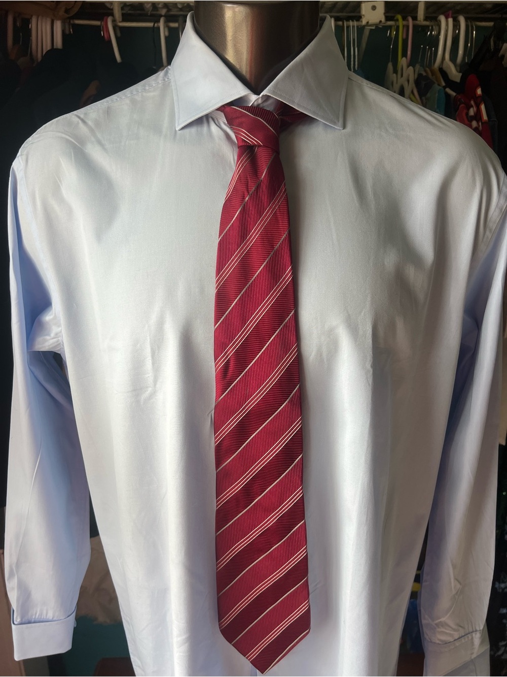 Giorgio Armani 100% Silk Burgundy Teal Regimental Stripe Tie Made in Italy